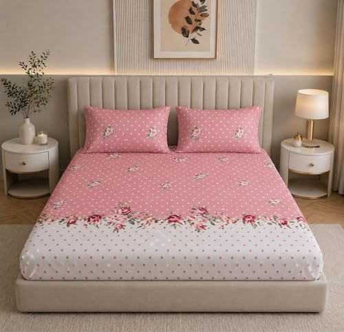 Image of Castiqa Elastic Fitted Supersoft Premium Brushed Cotton 200Tc Double Bedsheets King Size 78X72 Inch With 2 Pillow Covers (Fits Upto Mattress Of 8 Inches) (Style Ax), Grey