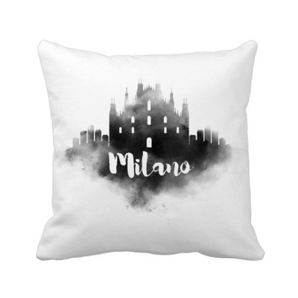 Peinture carrée ville Milan coussin encre multicolore déco maison 40x40