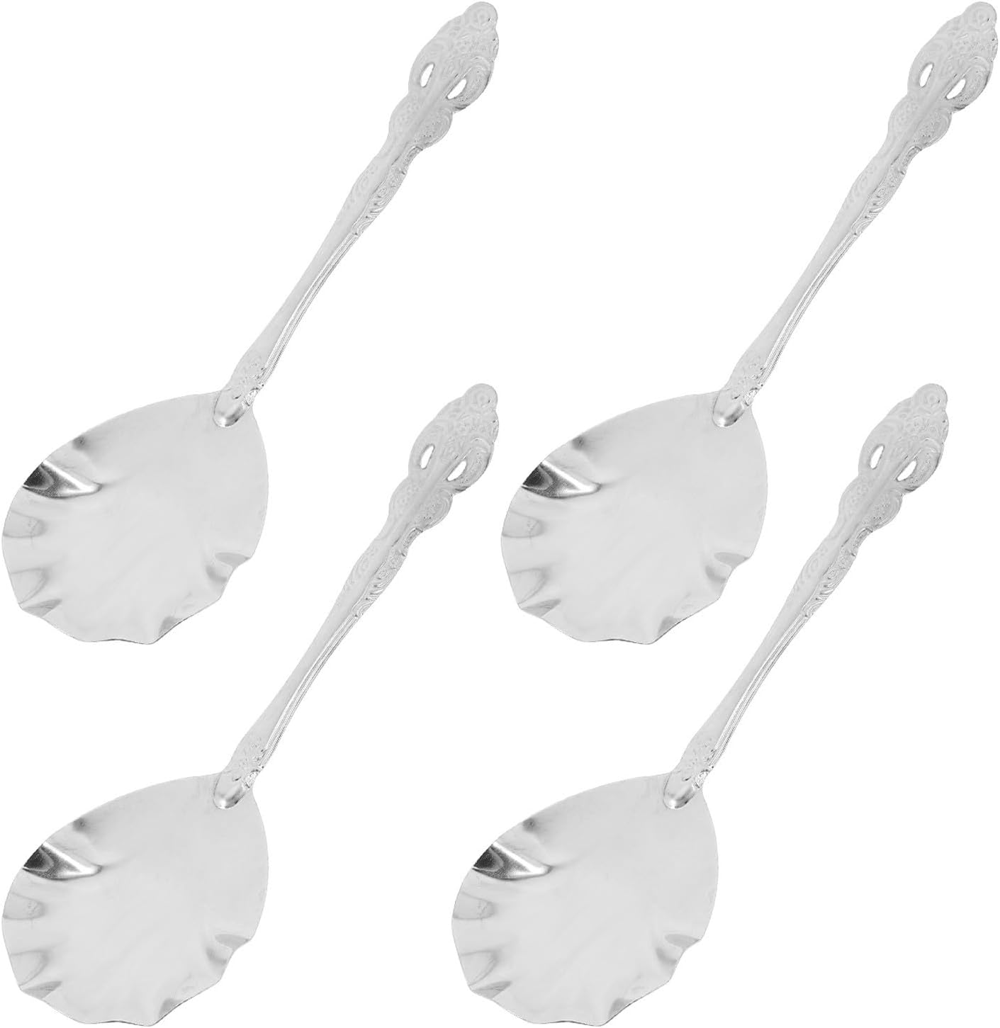 4pcs Stainless Steel Seashell Shape Spoons Silver Serving Spoons for Ice Cream Dessert Sugar, Essential for Home Use and Easy to Clean Kitchen Flatware