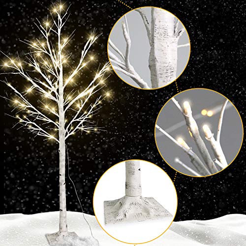 6Feet Birch Tree with Lights - 8 Modes Dimmable Fairy Lights with Remote 160 Leds Warm White Wedding Festival Party Christmas Decorations for Home, Plug and Base Included