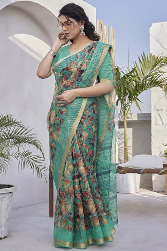 Image of MIRCHI FASHION Kota Doria Cotton Saree with Blouse Piece | Paisley Block Printed Saree for Women | Traditional Ethnic Daily Wear Summer Saree