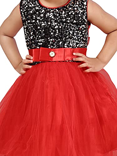 Image of MUHURATAM Girl's Net Fit and Flare Knee-Length Dress
