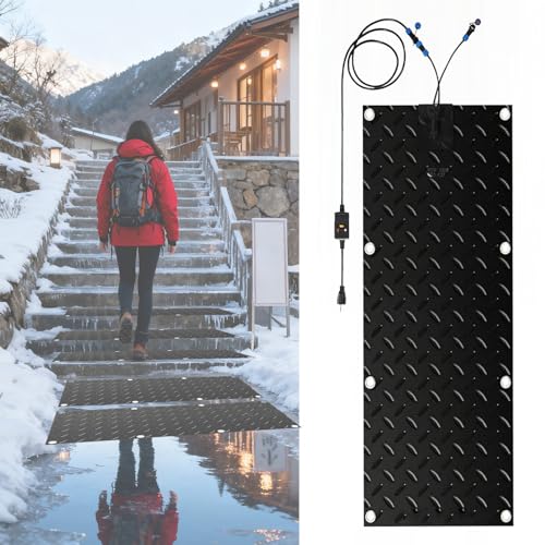 屋外ヒーター付き雪融かしマット|滑り止め電気式ゴム素材|階段・ステップ・歩道用|冬季氷雪除去対応|110V 3PCS 10x15inch (25.4x38cm)