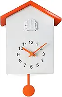 Relogio Cuco de Parede Mesa com Pendulo Que Sai o Passarinho (Branco com Laranja)
