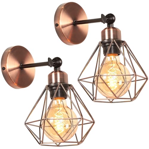TOKIUS Lot de 2 Appliques Murales Interieur Vintages Industrielles Plafonniers Luminaires E27 en Métal Lampe Murale Industrielles Rétro Réglable 180°...