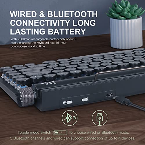 Razeak Typewriter Keyboard Wireless, Retro Keyboard Typewriter Style Bluetooth 5.0 Multi Devices Connection For Ipad/Mac/Pc/Laptop Upgraded Usb-C Interface (Leather Black) #TOP4