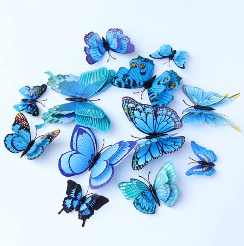 Image of JAAMSO ROYALS Blue 3D Magnet Butterfly Stickers - Decoration Items, Butterflies for Wall (Set of 12)