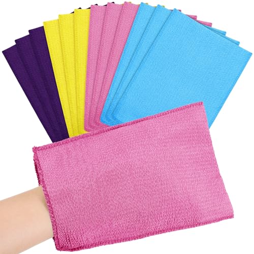 Image of Tatuo 12 Pack Korean Exfoliating Mitts, Italy Towel,9.5 x 5.7 in,Bright | Body Washcloth, Remove Dead Skin, Viscose Rayon Scrubber for Home Spa, for Keratosis Pilaris, Reusable Full Body Use