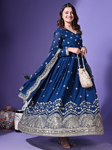 Image of Fashion Basket Faux Georgette Sequins Anarkali Dress for Women
