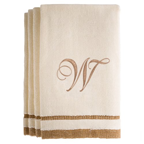 Monogrammed Gifts, Fingertip Towels, 11 x 18 Inches - Set of 4- Decorative Golden Brown Embroidered Towel - Extra Absorbent 100% Cotton- Personalized Gift- for Bathroom/Kitchen- Initial W (Ivory) Louisiana 
