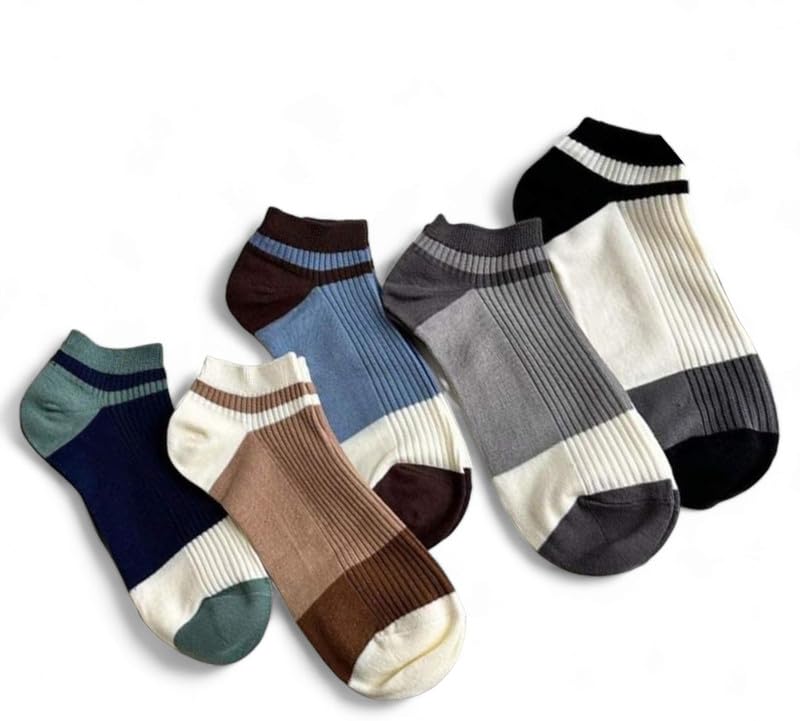 prasthan Men's Ankle Socks, Cotton Blend, Anti-Odour, Moisture Resistant, Reinforced Heel & Toe, Athletic Style, Colour Block Design, 5 Pair Pack-picture-52