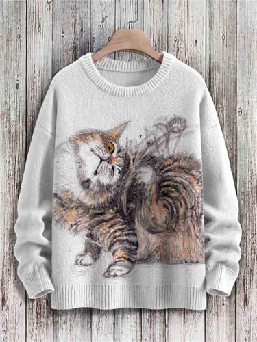 IVERIRMIN Womens Light Fleece Lined Sweatshirt Mens Cat Long Sleeve Shirts Boho Floral Tops Vintage Graphic Pullover Sweaters2