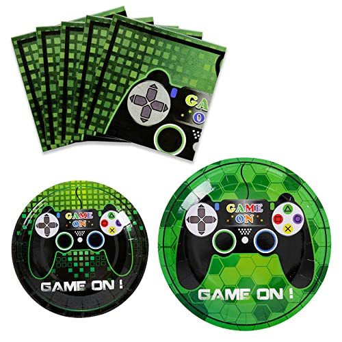 Wernnsai Game Party Supplies Kit - Video Game Themed Party Packs For Boys Kids Birthday Game Lovers Dinner Dessert Plates Napkins Serves 16 Guests 48 Pieces #TOP23