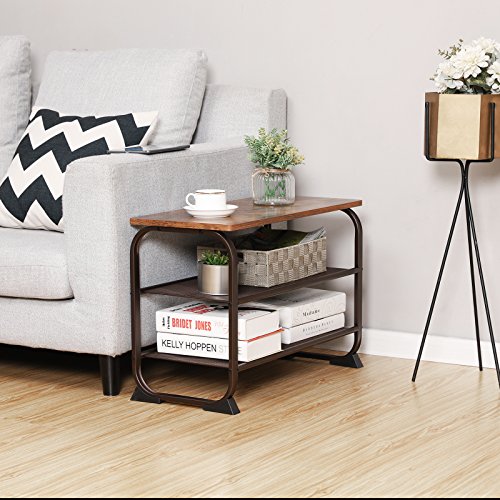 VASAGLE Industrial Shoe Bench Rack, 3-Tier Shoe Storage Shelf for Entryway Hallway Living Room, Wood Look Accent Furniture with Metal Frame, Easy Assembly