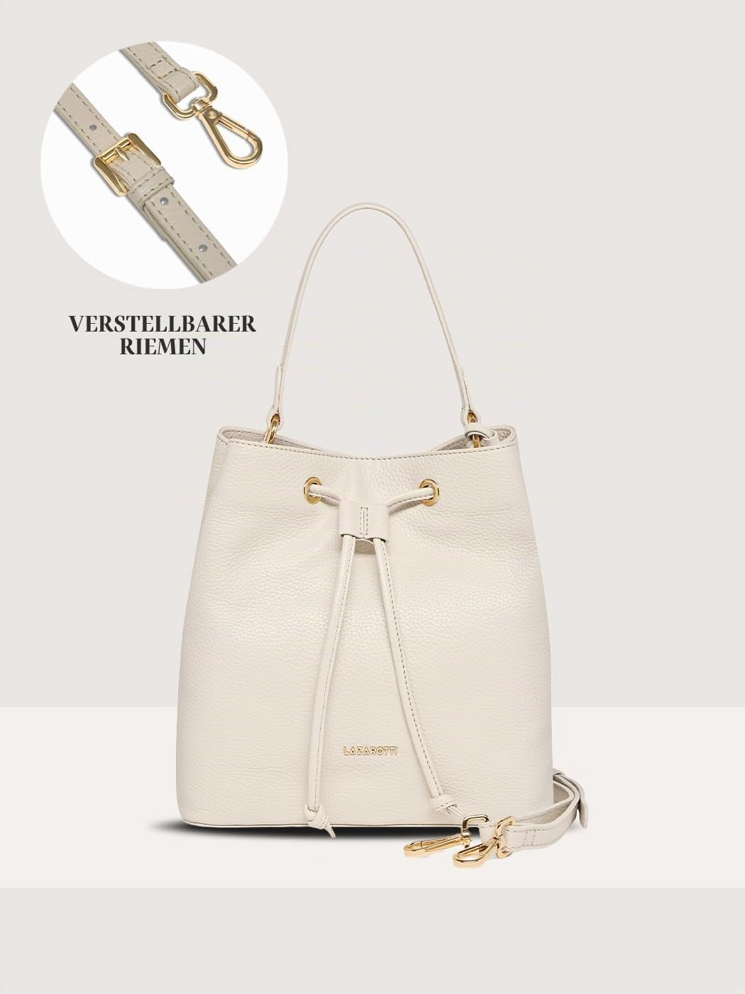 Lazarotti Bologna Damen Henkeltasche aus Echt-Leder | Handtasche mit abnehm- & längenverstellbaren Trageriemen | Bucket Bag 25 cm