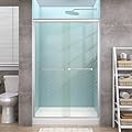 GETPRO Shower Door Sliding 46-48 in. W x 72 in. H Semi-Frameless Bypasss Double Sliding Doors for Shower,1/4 inch Clear Tempered Walk-in Shower Glass Door Brushed Nickel