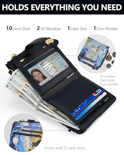 Image of Keychain Wallet Wristlet for Women,RFID Small Cat Wallet for Women | Wallet Wristlet with Zipper Coin Pocket,Vegan Leather Card Wallets for Women, 2 ID Window,Gift