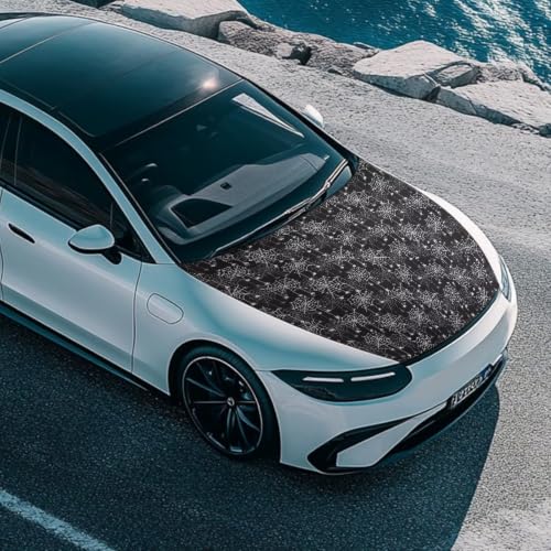 Image of Spider Web Halloween Print Car Hood Cover Easy to Install Fabric Hood Cover Halloween Vehicles Decorate Engine Removable Automotive Accessories Personalized Suitable for Cars(59x39 Inch)