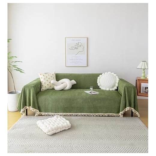 HANDONTIME Green Sofa Cover Vintage Couch Cover for Dogs 71" X118" Couch Cushion Covers with Tassel Herringbone Sofa Cover Boho Sofa Covers for 3 Cushion Couch Chenille Soft Loveseat Sofa Covers