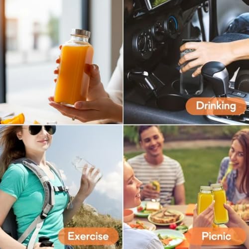 Image of Glassbunny French Square Glass Drinking Bottles 1000 ML Reusable Drink Containers with Leak-Proof Airtight Stainless Steel Lid for Water, Smoothie, Juices Pack of 4