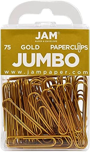 JAM Paper Colored Jumbo Paper Clips - Gold Paperclips - 75/pack
