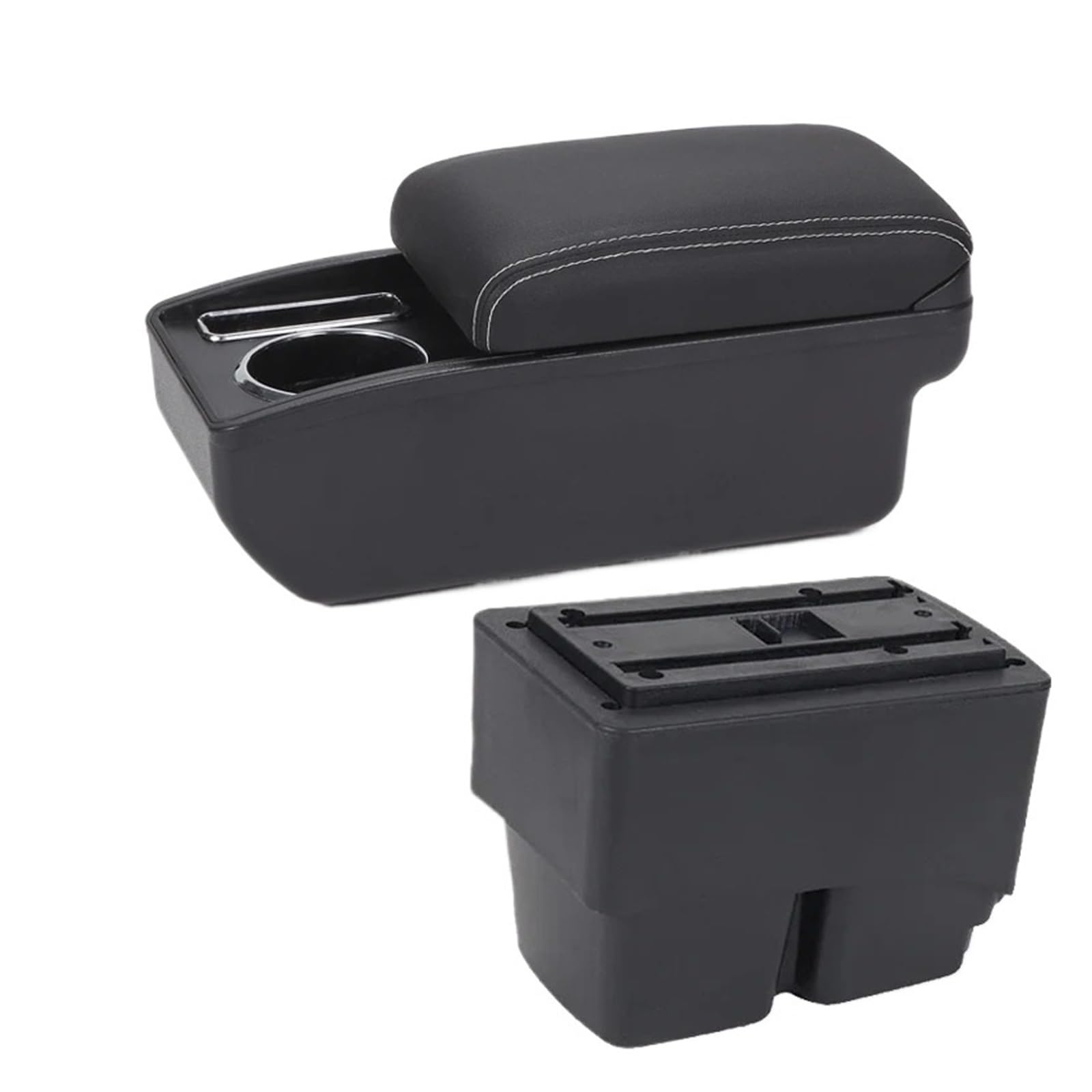UMDJJU For Fiesta MK7 2009-2017 Storage Box Interior Details Car Accessories Car Centre Console Armrest Box(C3 Black white NOUSB)