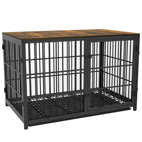 BingoPaw Hundekäfig Möbel XXL Hundeschrank: Hundebox XXL für Große Hunde 120cm, Modern Hundehaus TV Schrank Hundekiste mit Holz Beistelltisch und herausnehmbar Tablett, 120×77×81.5cm Schwarz
