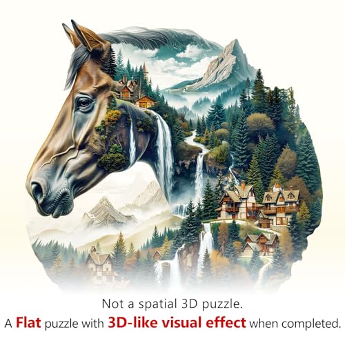Puzzle de Madera para Adultos Río y Caballo Rompecabezas de Madera Forma Única 100 Piezas miniatura 2