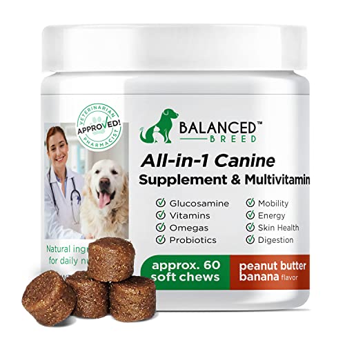 Balanced Breed Dog Multivitamin Supplements - All Natural Daily Vitamins for Dogs 12 Mos. & Older - Dog Vitamins C, B Vitamins, Glucosamine HCL, Omegas & Probiotics. Multivitamin for Dogs Big & Small