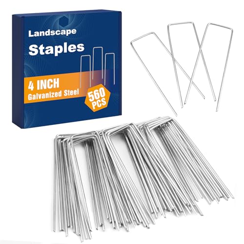 Whonline 560 Pack Landscape Staples 4 Inch Galvanized Garden Stakes U-Shaped SOD Landscaping Fabric Pins Yard Ground Staples for Gardening Lawn Turf Securing Irrigation Pipe Hose Plant Cover Bulk