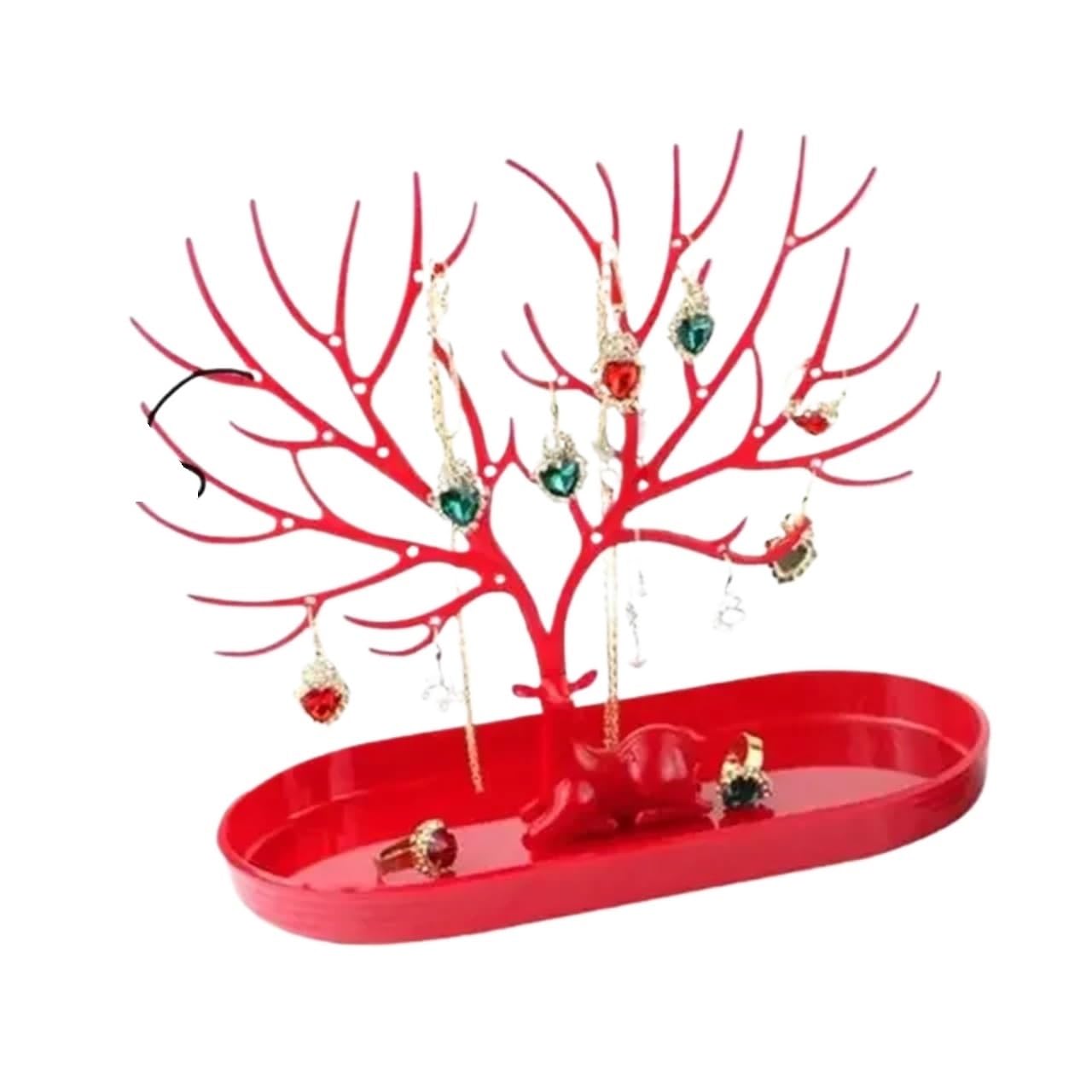 Zymjzbetic Jewellery Tree Black and White Coral Jewelry Display Stand Tray, Earrings, Necklace, Ring, Pendant, Bracelet, Storage(Red with hole)