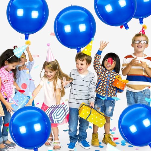 Image of Round 4D Mylar Balloons, Large Foil Metallic Balloons for Halloween Decorations - 22 Inch, 6 Pack (Blue)