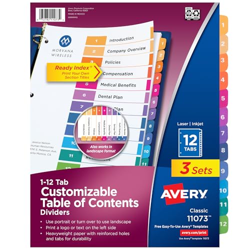 Intercalaires Avery Ready Index 12 onglets pour ne plus perdre de temps dans vos classeurs
