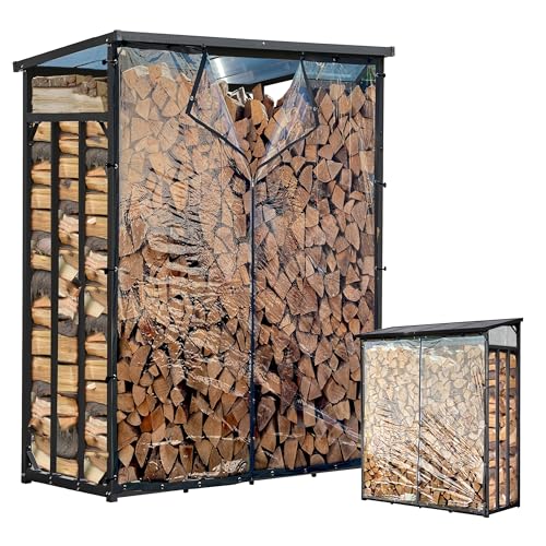 Estantería de metal para leña exterior 130 x 70 x 185 cm, con protección contra la intemperie, transparente, perfil de acero de 40 mm, antracita, resistente a la intemperie, capacidad de 1,6 m³ (2,5
