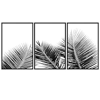 3 Piece Framed Canvas Wall Art Black and White Tropical Leaves Canvas Prints Home Artwork Decoration for Living Room,Bedroom - 16