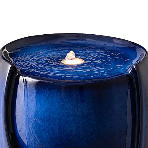 Glitzhome 29.25" H Oversized Ceramic Vase Outdoor Water Fountain Tall Patio Garden Water Fountain With Led Light And Submersible Pump Yard Art Decor, Cobalt Blue #TOP7