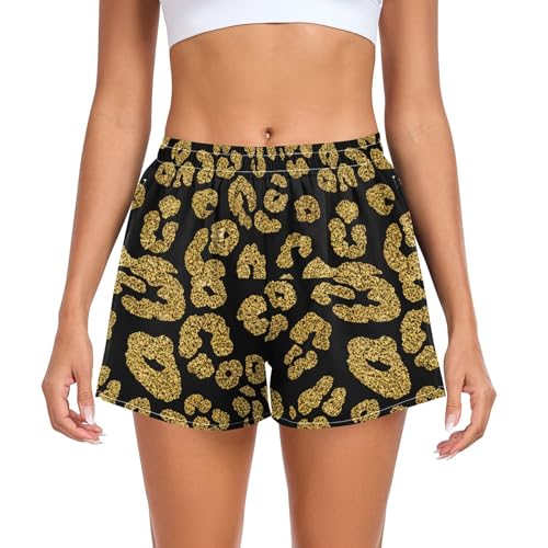 UMIRIKO Women's Athletic Shorts Gold Glitter Leopard Running Shorts Sporty Short Gym Elastic Workout Shorts 202c1431