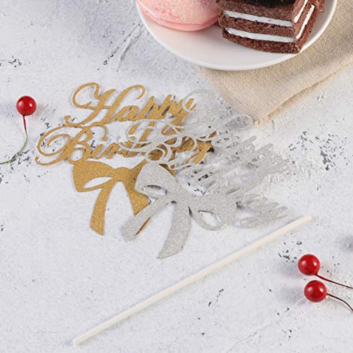 YARNOW 10 Stks Happy Birthday Cake Toppers Glitter Cupcake Toppers Cake Picks Met Strik Verjaardagstaart Decoraties… - Afbeelding 4