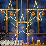 Jsdoin Christmas Window Lights 3 Packs Battery Operated Star Christmas Lights with 8 Modes & Remote 45 LED Window Warm Light for Party Indoor Outdoor Window Xmas Decoration