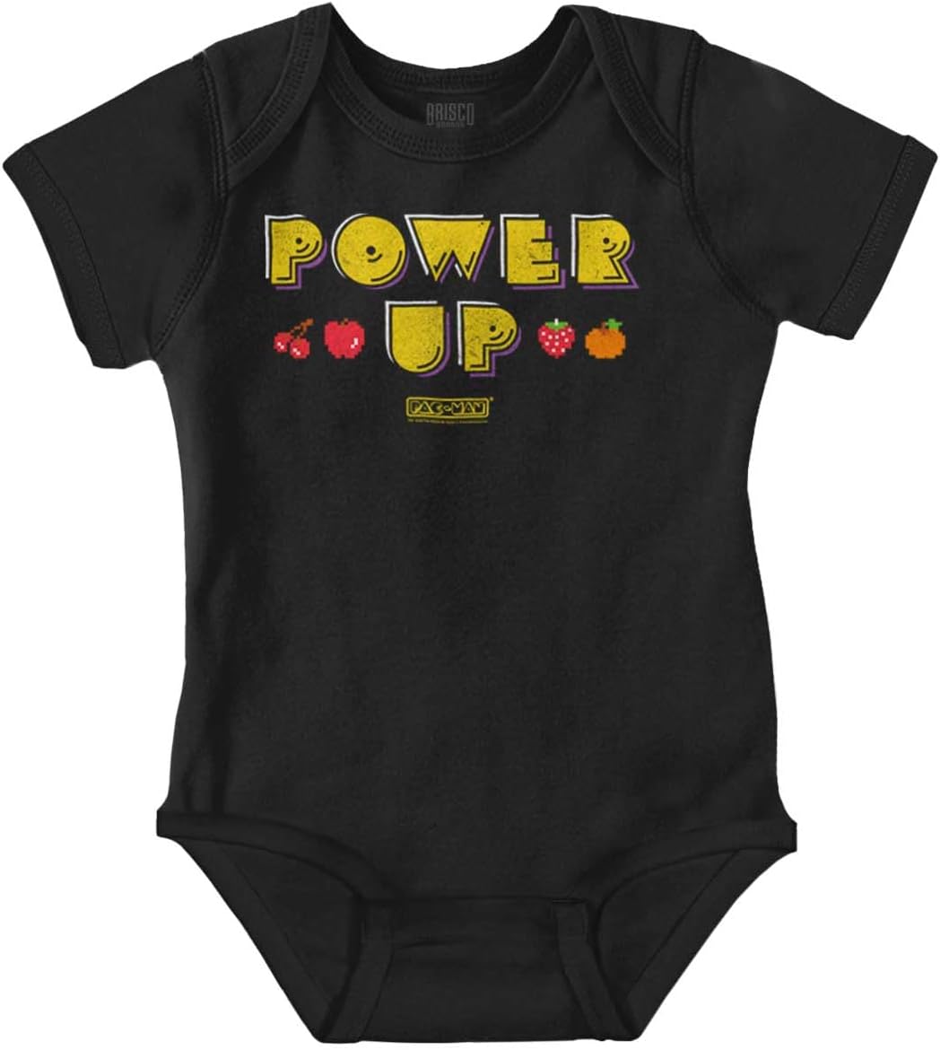 Brisco Brands Retro PACMAN Game Power Up Fruit Baby Romper Boys or Girls