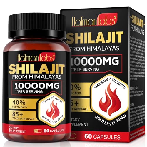 Image of Shilajit Capsules, Natural Shilajit from Himalayan, 10000mg Shilajit Resin with 85+Trace Minerals and 40% Fulvic Acid, Himilayan Shalajit Resin(60 Capsule)