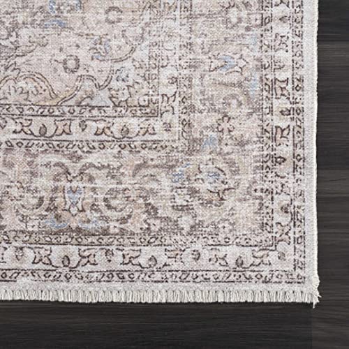 Hauteloom Holi Collection Antebi - Machine Washable Oriental Persian Living Room Kitchen Bedroom Dining Room Area Rug - Neutral Vintage Distressed Boho Style - Beige, Brown, Cream - 6'7"X9' #TOP7