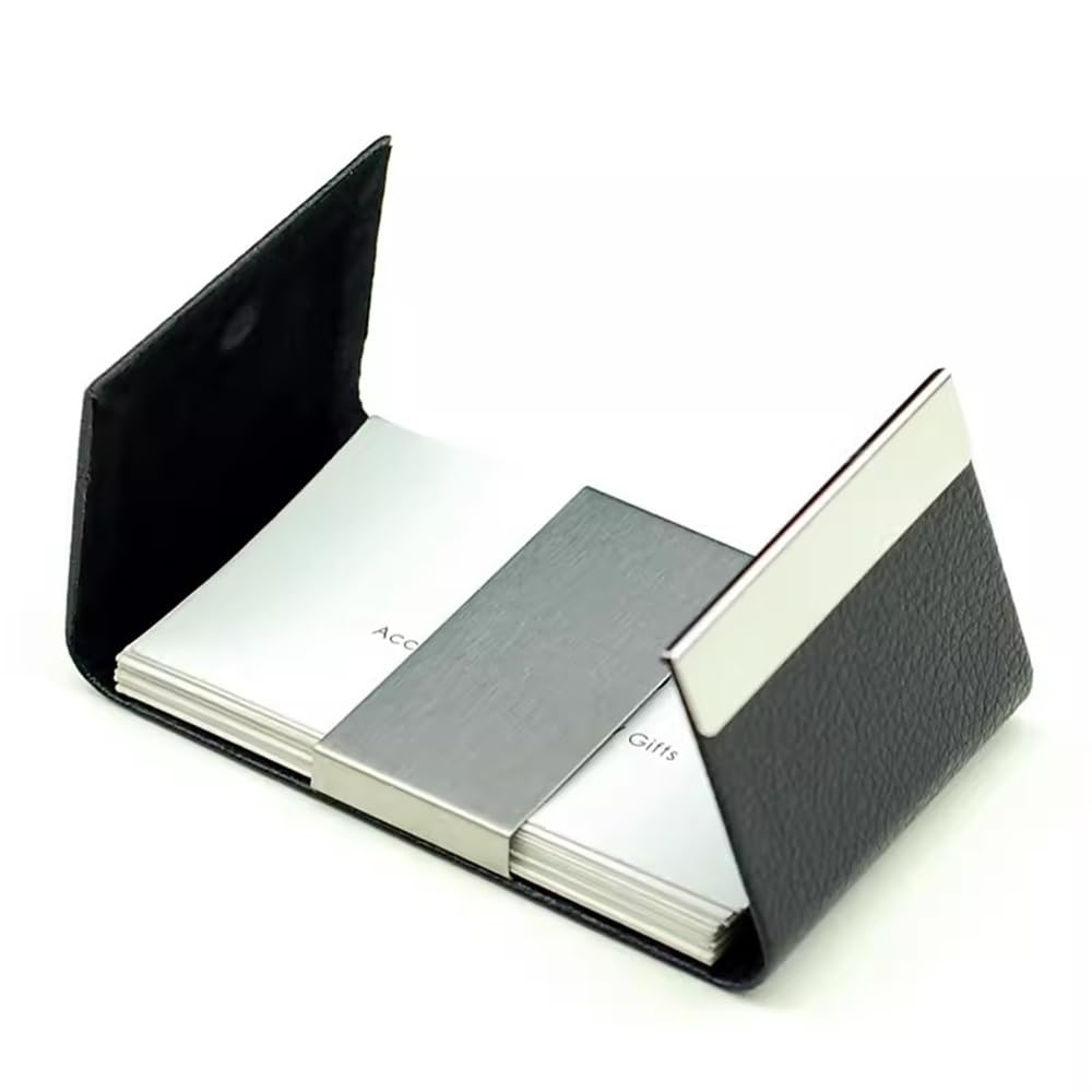 Tarjetero profesional Estuche for tarjetas de visita cuero y acero inoxidable creativo simple(Schwarz)