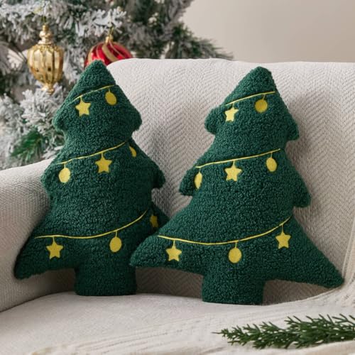 Image of Allorry Christmas Pillows Set of 2 Green Christmas Tree Lanterns Shaped Soft Plush Christmas Decor Pillow for Party Xmas Winter Holiday Home Sofa Cushion Cases WL-006I