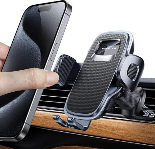 MRGLAS Phone Holders for Your Car Vent with Double Metal Hook Clip, 【One-Hand Operation】 Air Vent Cell Phone Car Mount, Universal Automobile Cradle Fit for iPhone 17 Android and All Smartphones