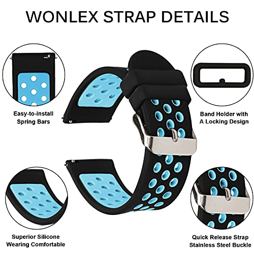 Universal 18Mm 20Mm 22Mm 24Mm Width Silicone Watch Band Replacement, Quick Release Rubber Watch Bands For Men & Women (20Mm, Black-Blue) #TOP4