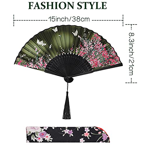 Zonon ZONON-HAND HELD-01 4 Pack Handheld Floral Folding Fans Hand Held Fans Silk Bamboo Fans thumb #1