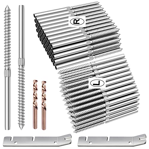BLIKA 100 Pack T316 Stainless Steel Right&Left Handed Thread Swage Lag Screws for Wood Posts of 1/8' Deck Cable Railing Kit, Wire Railing Kit for Decks with Wrench, DIY Wood Baluster