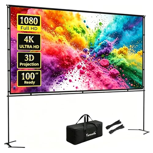 Image of 100-inch Portable Projector Screen with Stand | 16:9 HD 4K Wrinkle-Free Indoor/Outdoor Screen for Home Cinema, Backyard Movies & Camping
