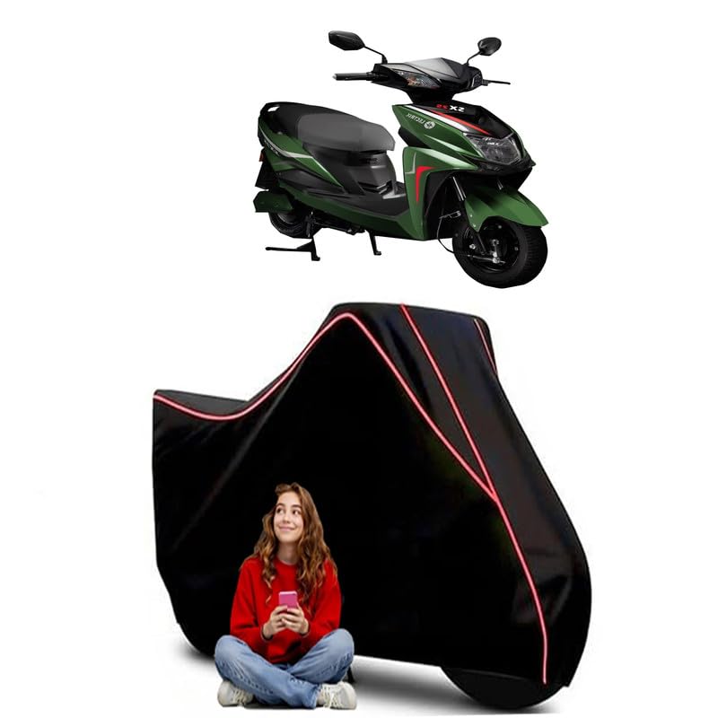 Image of Lectrix LXS G Scooty Bike Cover Water Resistant Outdoor Use Universal Fit Scooters Motorcycles Heavy Duty UV Protection Dust Rain Scratch Resistant Elastic Bottom Black Blue Piping